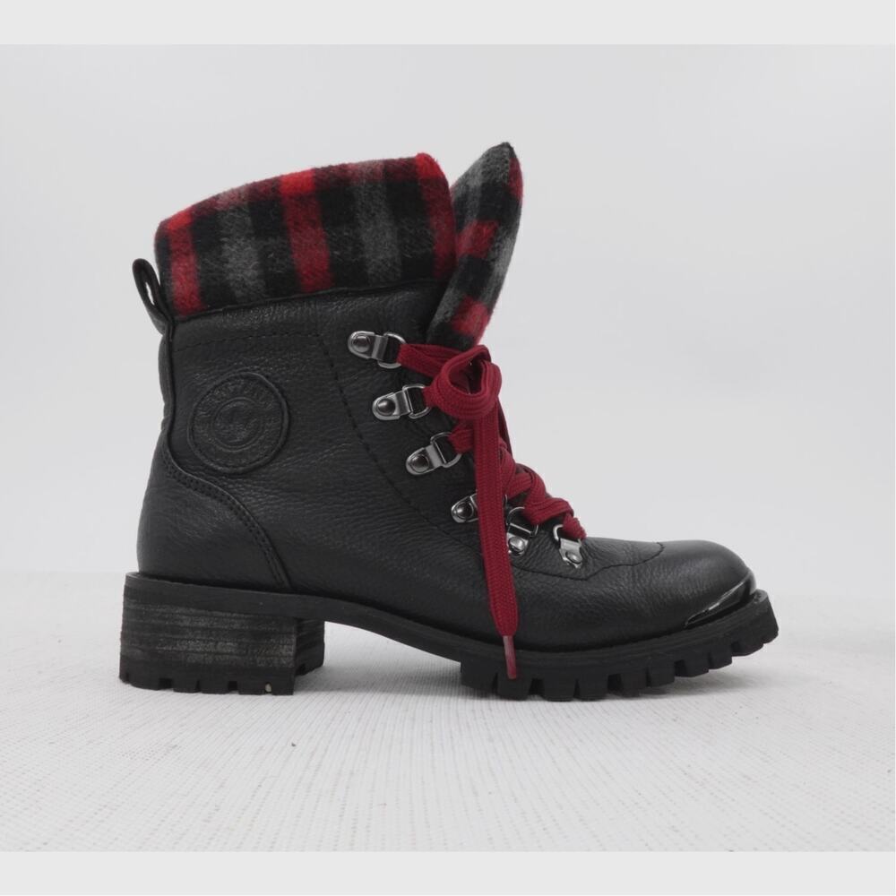 Santana Canada Niko Boots Womens 7 Black Red Plaid Leather Rubber Gorpcore‎